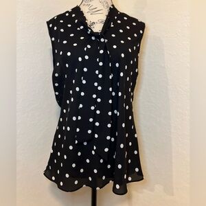 Anne Klein Black and White Polka Dot Blouse Size Medium Sleeveless Top